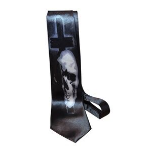 Skull and‎ Cross men’s tie black white Punk Rock Gothic Novelty Halloween Gift